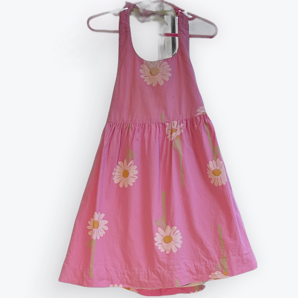 Daisy Lilly Pulitzer Vintage White Label Green-Lined Pink Halter Dres  ~ Girls 6